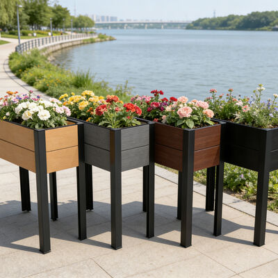 سرير الحديقة المعاصر المرتفع مع مقاومة للماء مضاد للحريق الخشب البلاستيكي المركب الصديق للبيئة للخارج